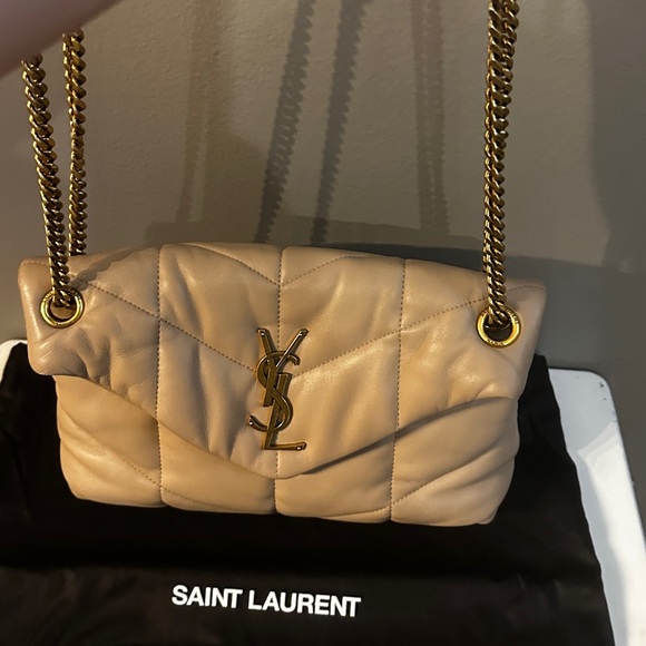 Saint Laurent Small Loulou Puffer Bag Beige Lambskin Leather Gold + Dust Bag - Picture 3 of 11